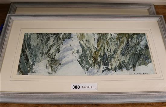 Frederick Donald Blake, pair of varnished watercolours, winter landscapes, signed, 17 x 45cm